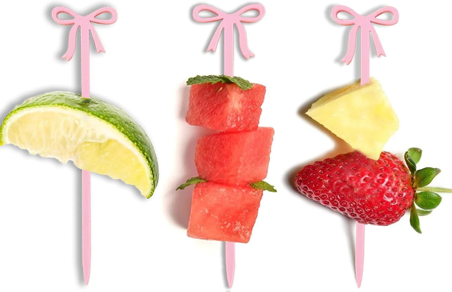 30 pcs Pink Bow Cocktail Picks, Cute Fruit Skewers for Party, Acrylic Bowknot Toothpicks for Appetizers Cake Drink Dessert Birthday Coquette Party Decorations