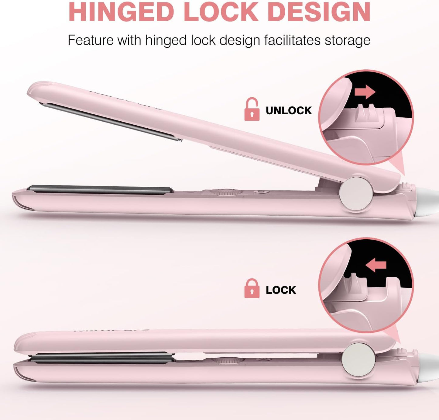 MiroPure 1 Inch Flat Iron, Hair Straightener with 30S Fast Heating & 60min Auto Shut-Off, Hair Straightener and Curler 2 in 1 with 3D Ceramic Floating Plates, Pink