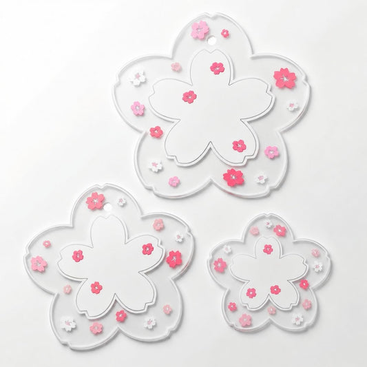 Pink Sakura Placemats Gift Set, 3D Cherry Blossom Coaster for Cup Mat, Kawaii Table Mats Set of 3, Non-Slip Heat Resistant Flower Decor for Dining Table & Desk Accessories
