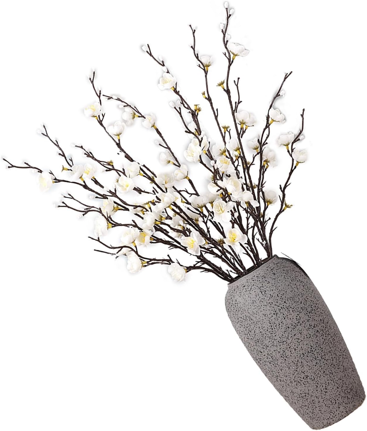 HERCHR Artificial Flowers, 7pcs Cherry Blossom Branches Spring Indoor Decoration 21.7in Long Stem Plum Fake Peach Plants for Wedding Home Hotel Bedroom Party Office Table Centerpieces Decor (White)