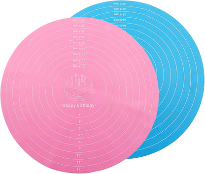 2 PCS 12 Inch Silicone Cake Mat, Round Silicone Baking Mat with Measurements Non-Stick Cookie Pad, Reusable Pastry Baking Sheet for Baking Pizza Pan/Rolling Dough(Pink, Blue)