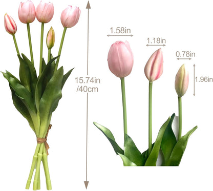 10 Pcs Fake Tulips Tulips Artificial Flowers Real Touch Fake Flowers Artificial Flower Bouquet for Home Table Party Wedding Decoration (Light Pink)