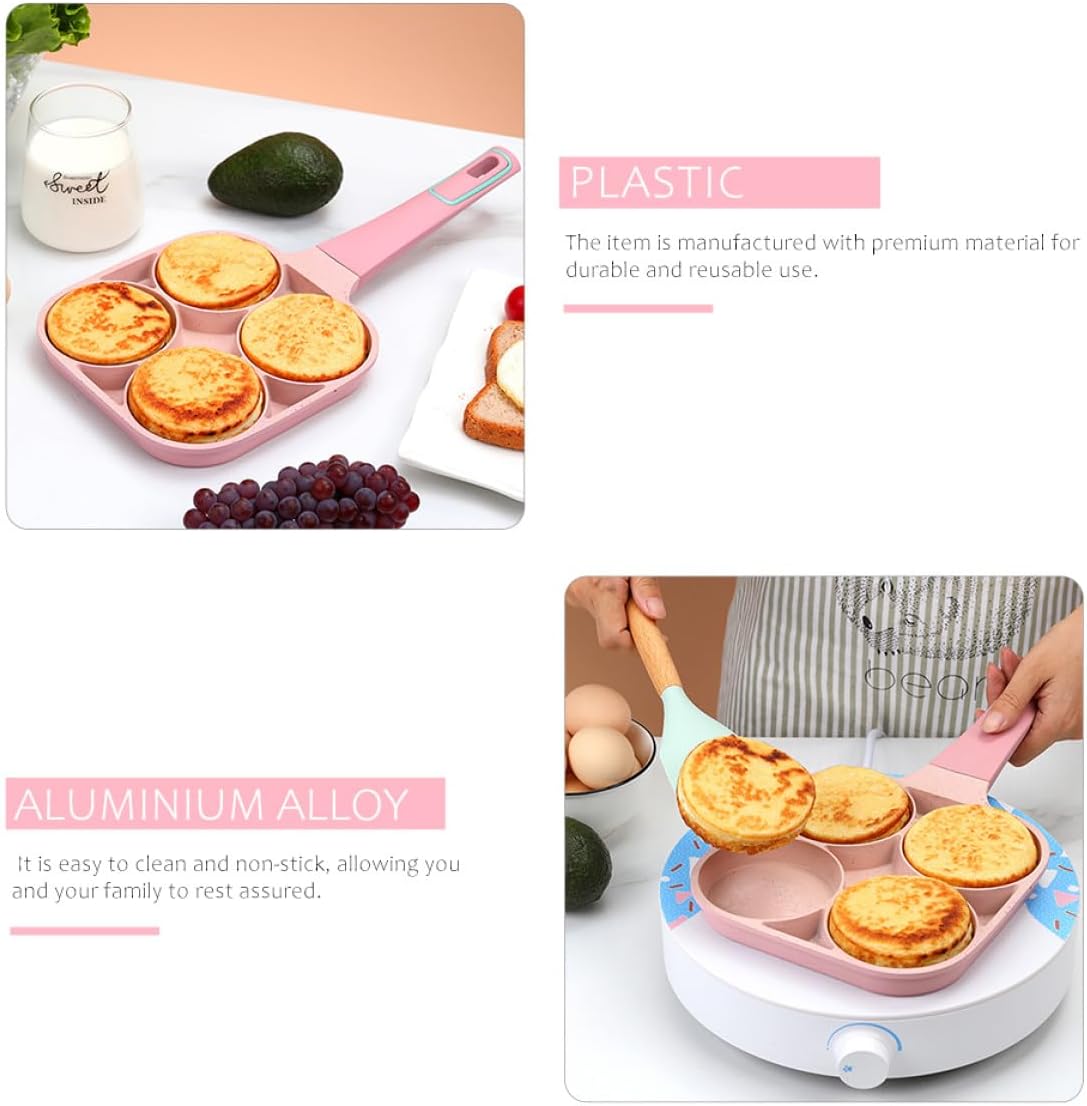SHINEOFI Non-stick Breakfast Skillet Pan Aluminium Alloy Nonstick Egg Cooker with Groove Design for Easy Cleaning and Cooking Small Flat Frying Pan for Omelettes and Pancakes Pink