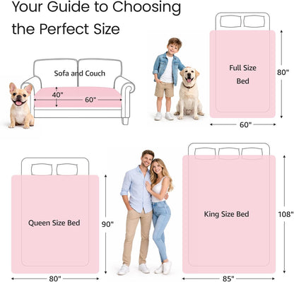 LOOBANI Waterproof Blanket for Bed: Reversible Leakproof Full/Queen Bed Blankets 80" x 90", Soft Flannel & Coral Fleece Bed Blanket Water Resistant for Couch Sofa Cover, Movie Time, Camping, Pink