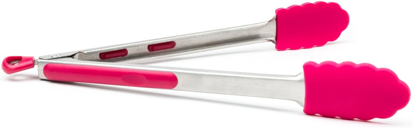 Fox Run Locking Tongs, Silicone and Stainless Steel, 12-Inch, Raspberry