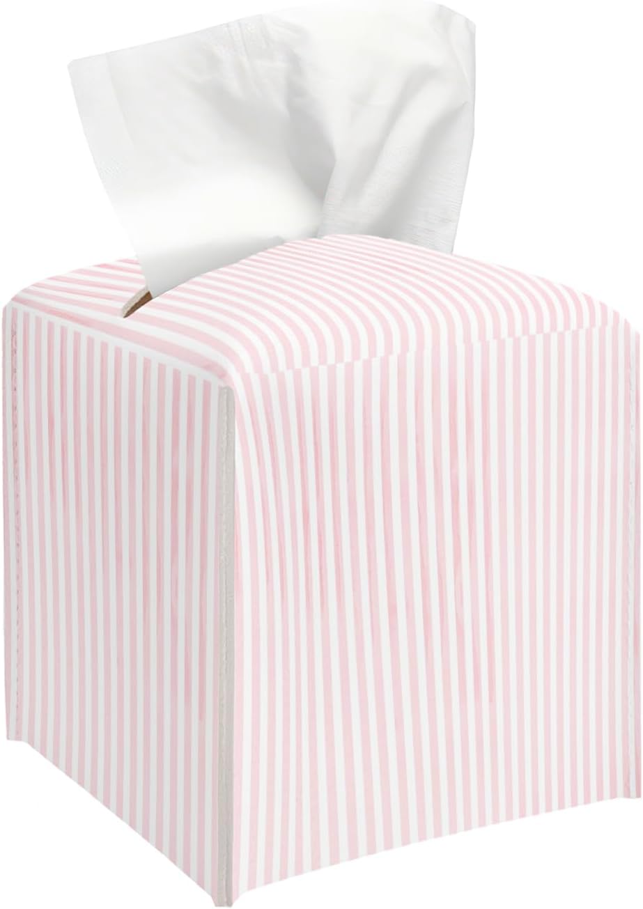 Pink Tissue Box Cover, Cute Tissue Holder Square with Bottom Belt for Home Bathroom Office Vanity Countertop, Housewarming Gifts Ideas for Women Friends Mom Bestie -13