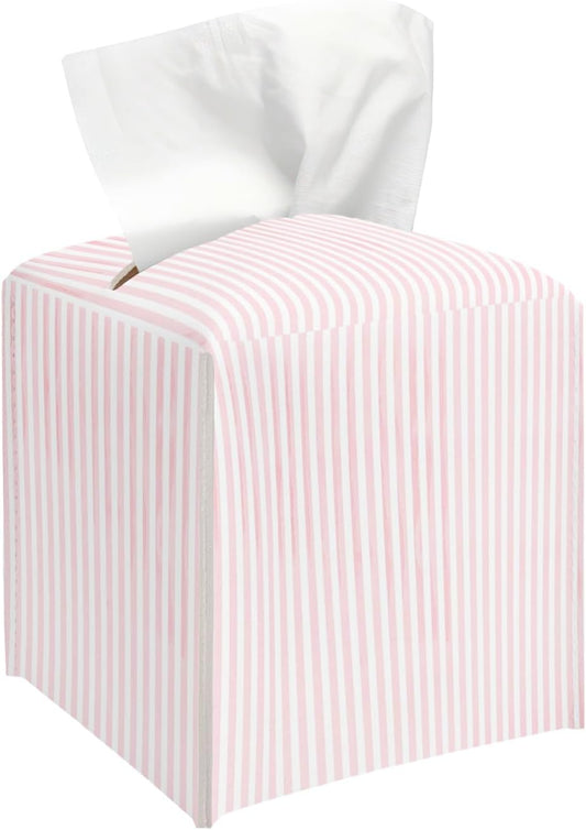 Pink Tissue Box Cover, Cute Tissue Holder Square with Bottom Belt for Home Bathroom Office Vanity Countertop, Housewarming Gifts Ideas for Women Friends Mom Bestie -13