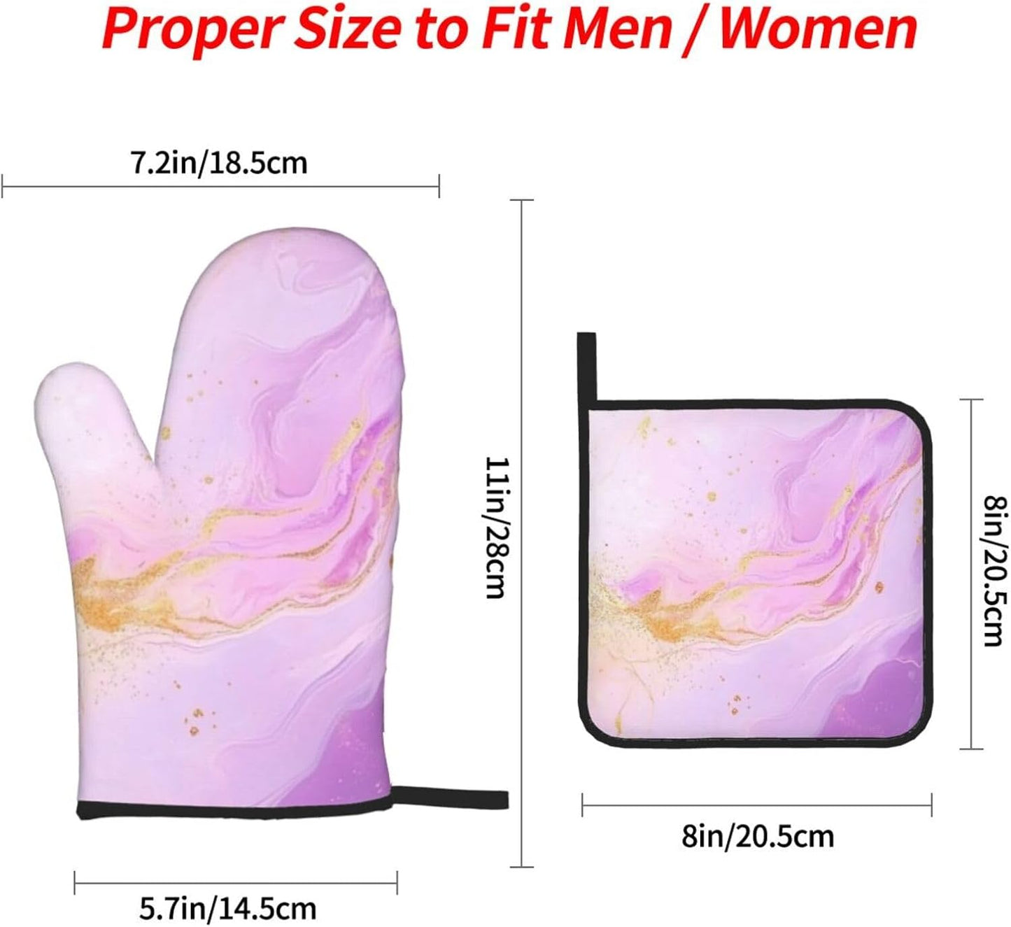 Oven Mitts and Pot Holders Set Pastel Light Pink Marble Abstract Heat Resistant Kitchen Gloves 2 Oven Mitts and 2 Pot Holders for Cooking Baking BBQ