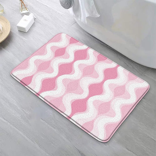 Pink Striped Bath Mat Abstract Stripes Wavy Line Modern Minimalist Geometric Bathroom Rug Microfiber Memory Foam Shower Mat Kitchen Bath Floor Rugs, 18x30 Inch