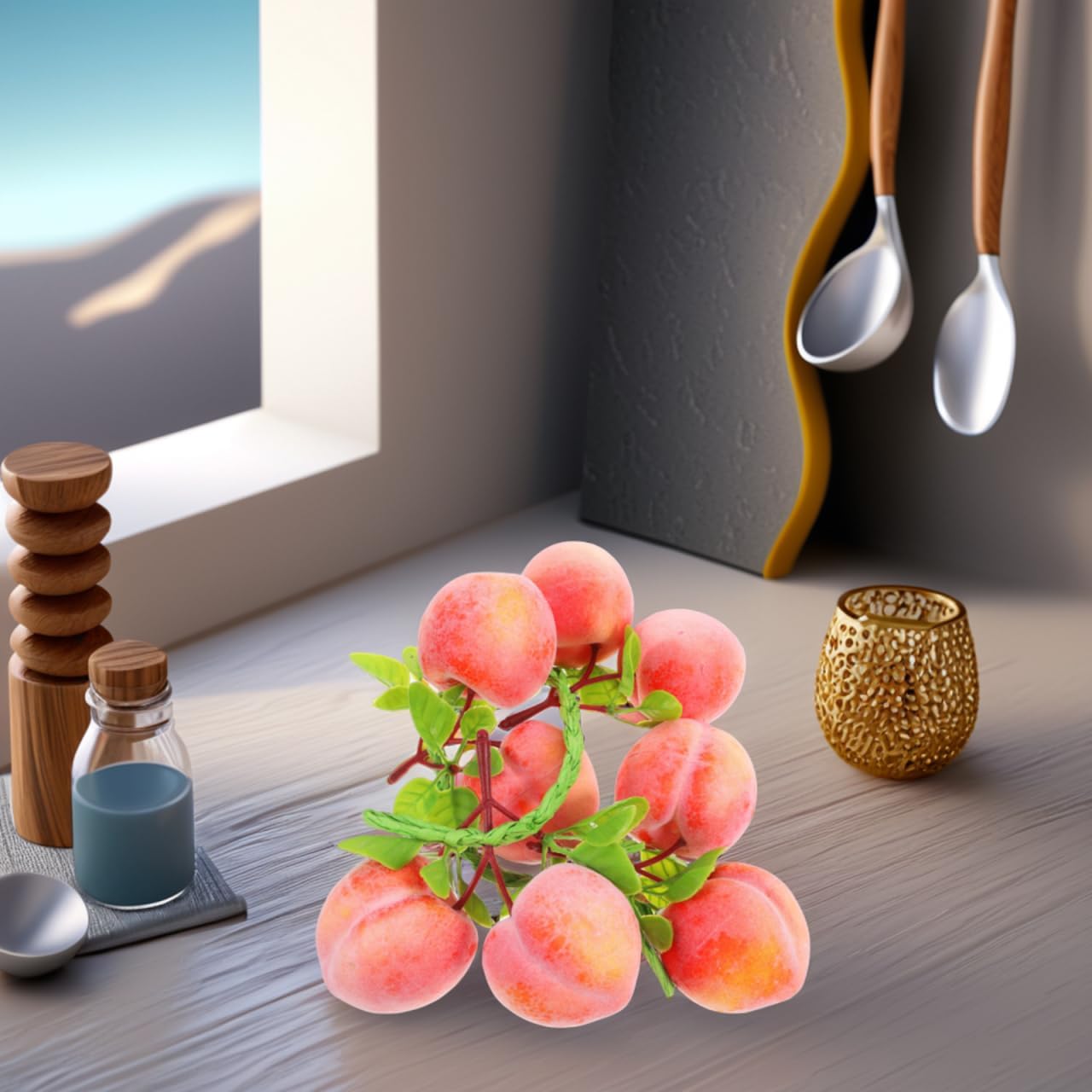 Kichvoe 3Pcs Artificial Peach Pendant String 19.68In Lifelike Faux Peaches Hanging Decoration for Home Kitchen Party Photo Prop