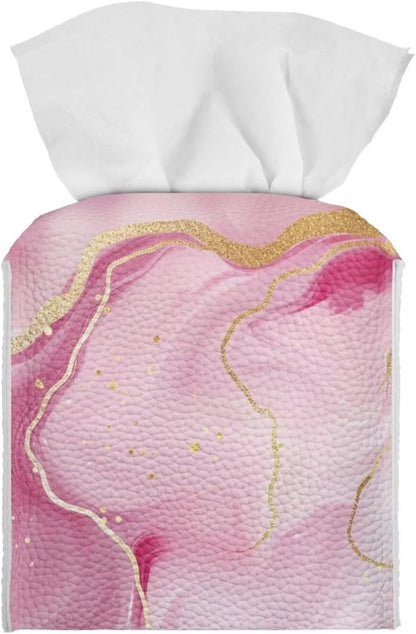 Pink Marble Leather Tissue Box Cover Marble Home Decor Tissue Box Holder Tissues Cube Boxes Novelty Office Desk Accessories Replacement Convenient for Outdoor