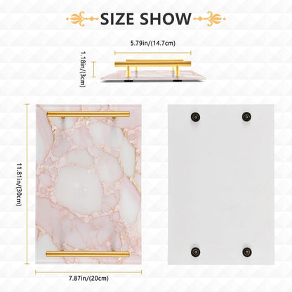 Rose Gold Luxury Marble Texture Decorative Food Tray with Handles Coffee Table Trays for Jewelry Perfume for Food Service bandeja para desayuno personalizado