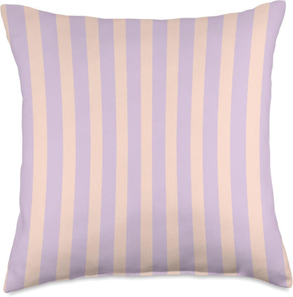 Pastel Lavender and Peach Vertical Stripes Minimal Aesthetic Throw Pillow