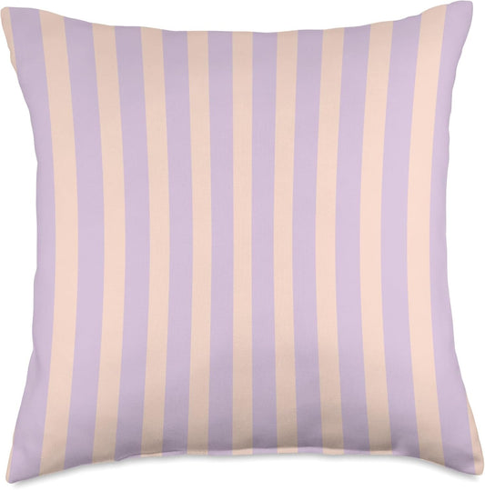 Pastel Lavender and Peach Vertical Stripes Minimal Aesthetic Throw Pillow