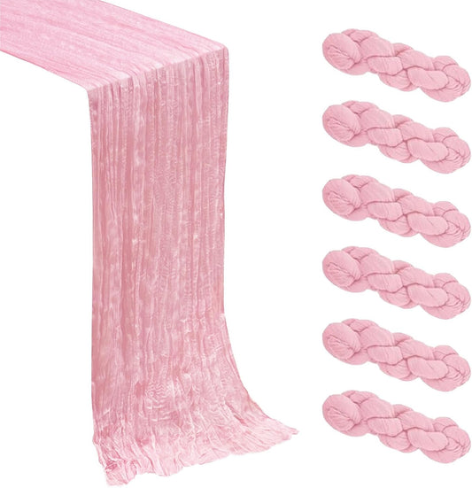 6Pack Light Pink Cheesecloth Table Runner Boho Gauze Cheese Cloth Table Runners Sheer Pink Table Runner for Wedding Party Baby Shower Birthday Home Decor