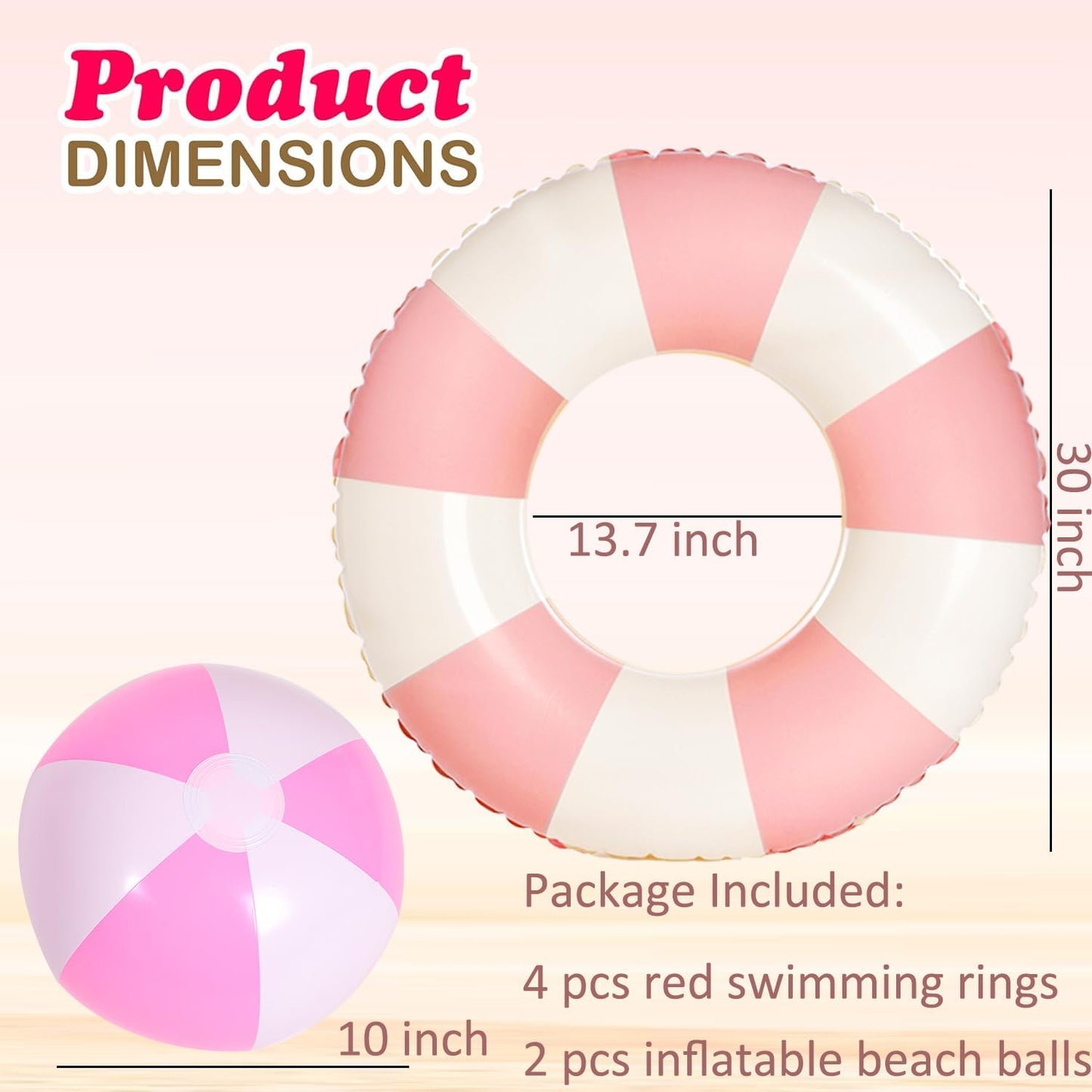4 PCS Striped Inflatable Pool Floats for Swimming Pool Party Lake Beach Adults - Floaties Pool Tubes Swim Rings Tubes Floaties for Beach Pool Party Decorations