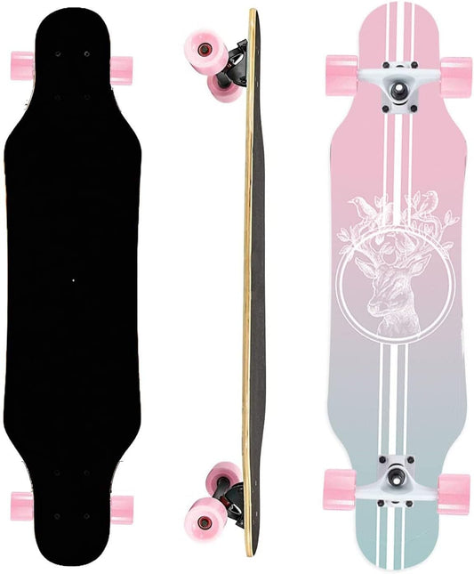 Mini Cruiser Longboard, 31 Inch Small Size Wide Wheel Skateboard, Beginner Stable & Easy-to-Control Skateboard, Suitable for Park & Street Riding, Unique Flame Pattern