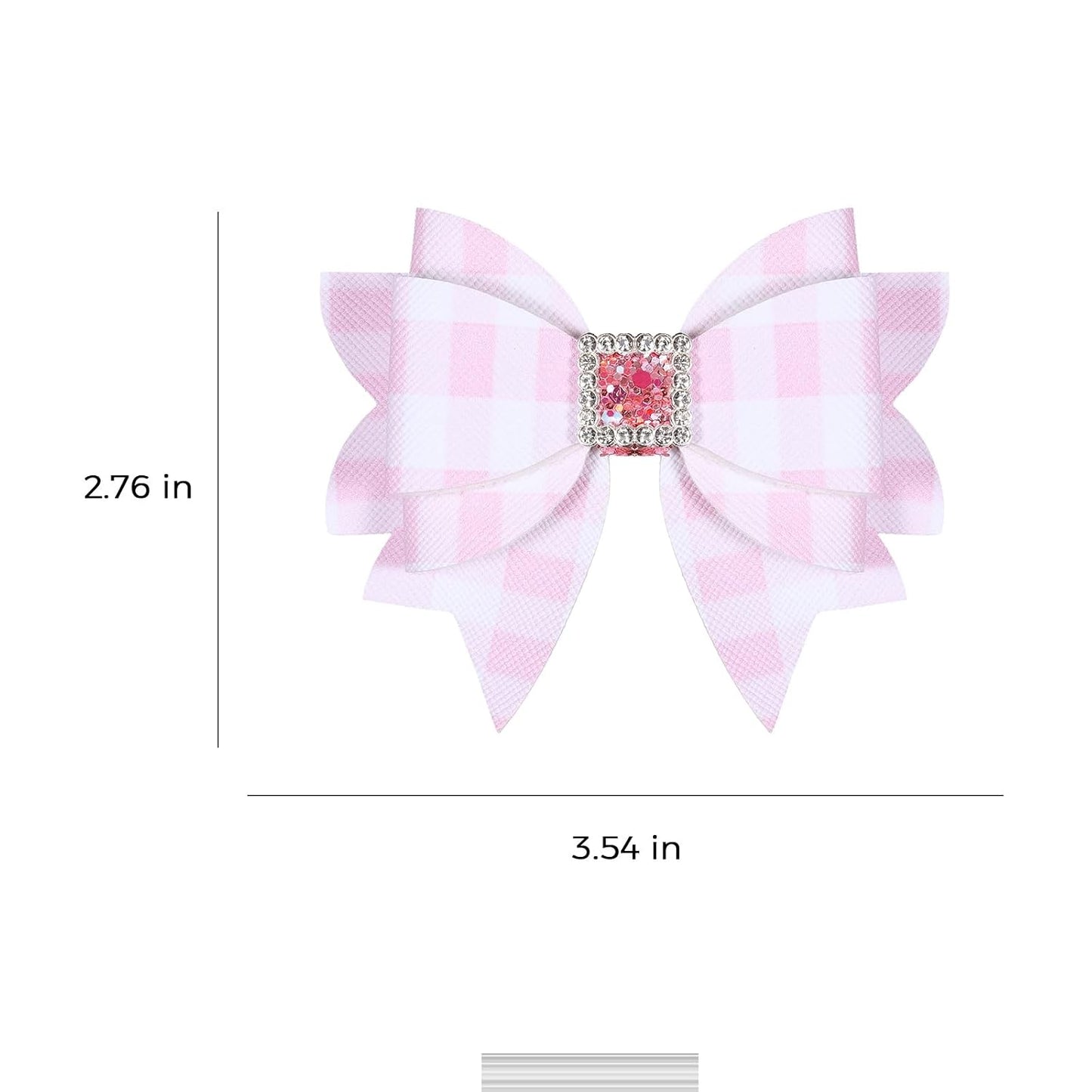 3.5'' Glitter Light Pink Checkered Plaid Hair Bows for Girls Women 2pcs Sparkly Grids Checkered Leather Bow Alligator Clips for Wedding Everyday Dress Decor Accessory Birthday Gift