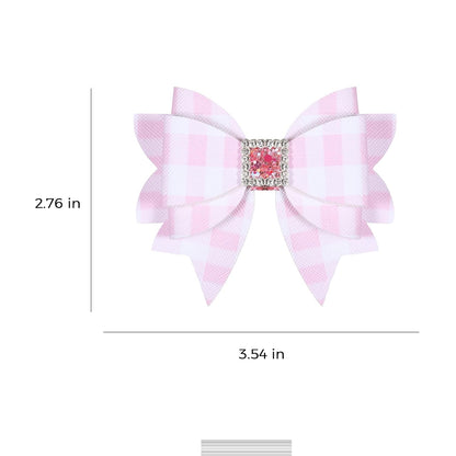 3.5'' Glitter Light Pink Checkered Plaid Hair Bows for Girls Women 2pcs Sparkly Grids Checkered Leather Bow Alligator Clips for Wedding Everyday Dress Decor Accessory Birthday Gift