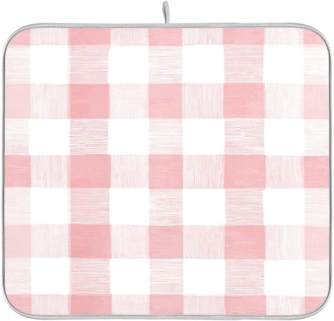 Dish Drying Mat for Kitchen Counter Absorbent Quick Dry Foldable Washable Coffee Bar Mat Dish Drying Pad 16x18in Pinks and White Checkered