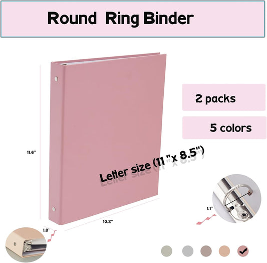 2-Pack, 3-Ring Pocket, Fashionable Color Binder 1-inch, Suitable for Letter Size (11 "x 8.5"), Beautiful and Cute Binder Suitable for School and Office Supplies, Pink Color