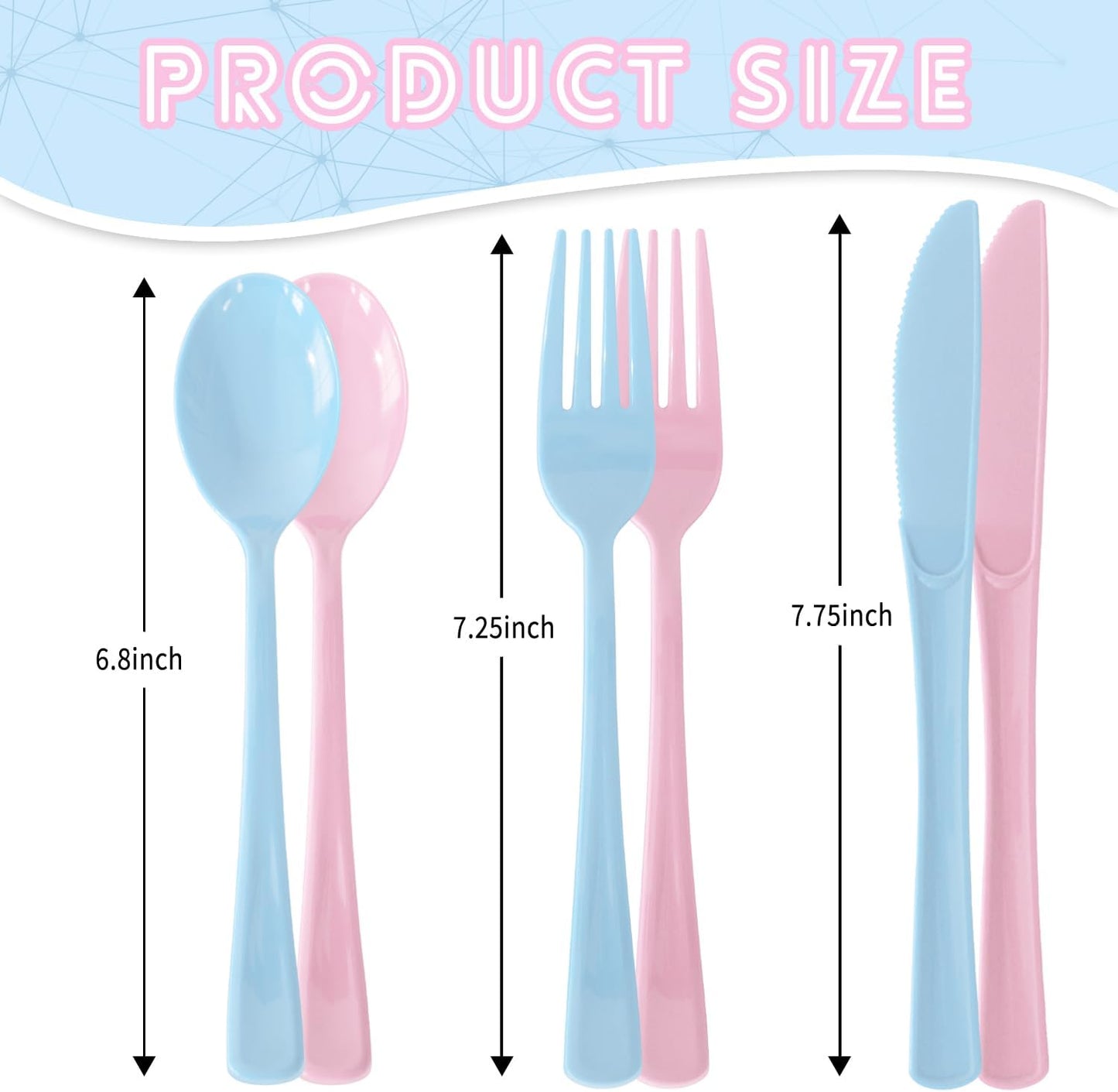 150 Pack Plastic Silverware,Disposable Cutlery Set Heavy Duty Utensil Sets 50 Forks 50 Knives 50 Spoons for Brithday, Wedding,Home School Party Picnics Restaurant Outdoor Events (Light Blue and Pink)
