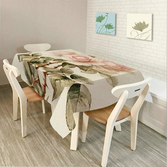 Moslion Decorative Rectangle Table Cloths Vintage Shabby Chic Pink Rose Floral 01 Tablecloth Table Cover for Dining/BBQ/Picnic/Coffee Table 60 X 90 Inches