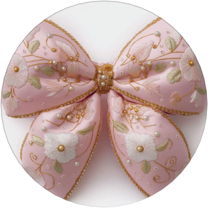 Light Pastel Pink Bow Balloon Embroidered Floral Ceramic Coasters with Holder Set of 6 Coffee Cup Drink Coasters