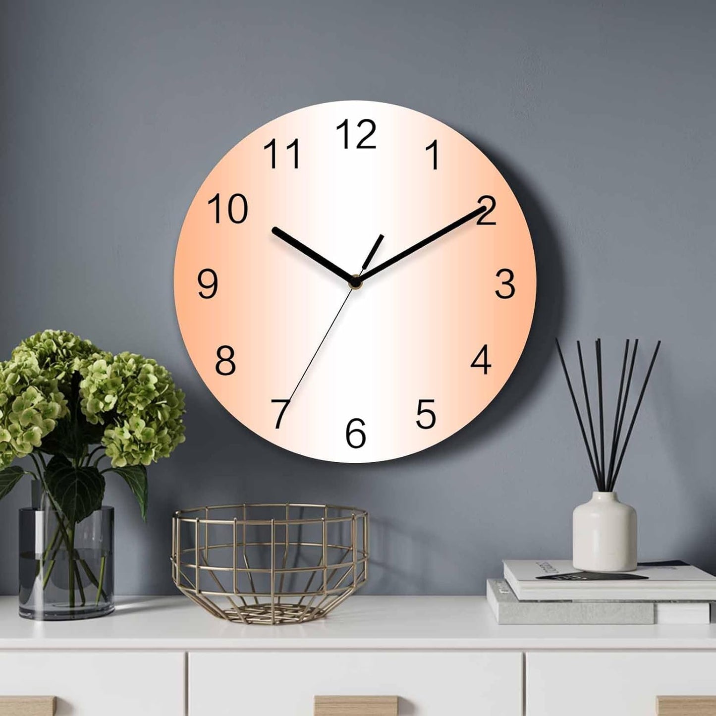 Ombre Abstract Gradient Coral Pink and White Wall Clock Battery Operated Non-Ticking 10" Round Wood Clocks, Kitchen Wall Clock for School Bathroom Living Room Home Office Wall Decor