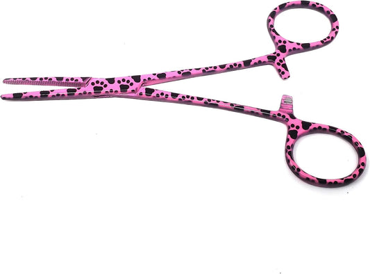 A2Z SCILAB Dog Pet Ear/Nose Hair Puller Grooming Hemostat Locking Forceps Pliers, 5.5" (14cm), Straight (Pink Paws)