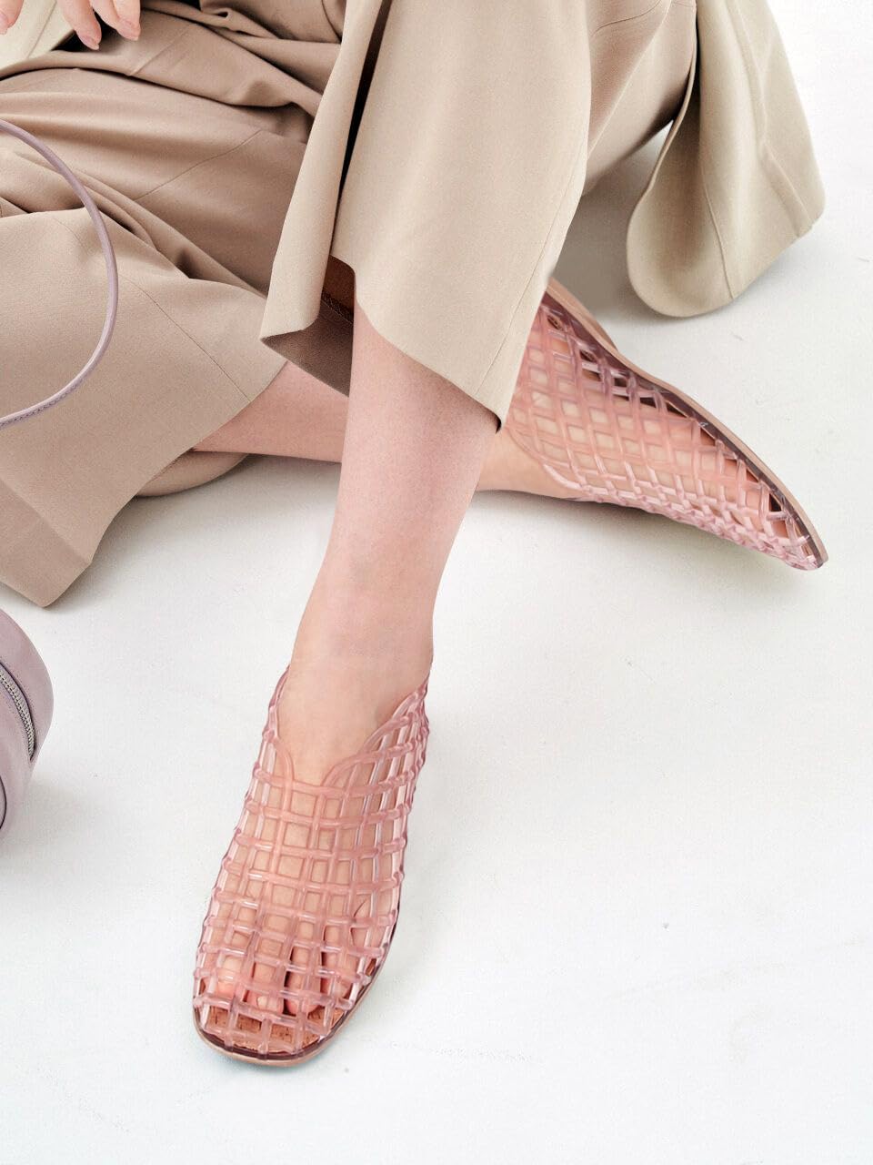 Jelly Mesh Ballet Flats for Women Clear Hollow Jellies Flat Sandals Round Toe Slip On Beach Balleria Flat Shoes