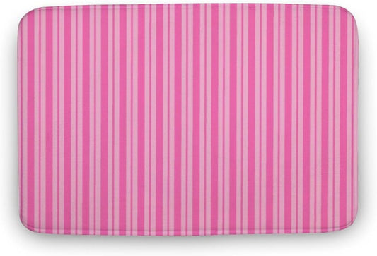 Multiple Stripe Patterns Pink Bathroom Rugs, Non Slip & Absorbent Bath Mat Carpets for Bathroom, Entryway or Sink 16" x 24"