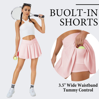 DLOODA Womens Tennis Skirt with Pockets Shorts Crossover High Waisted Athletic Skorts Skirts for Golf Running Workout