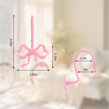 Whaline 12Pcs Pink Bow Shower Curtain Hooks Shower Rings Bow Knot Metal Curtain Hanger Hooks for Home Nursery Living Room Bedroom Bathroom Decor