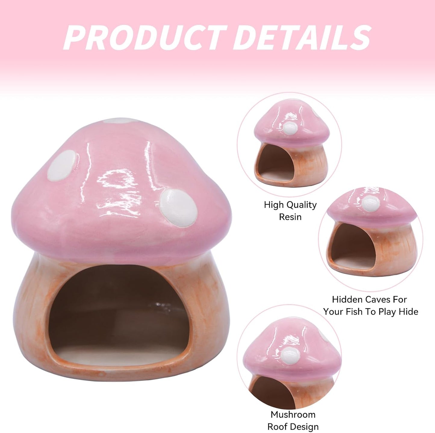 Aquarium Mushroom House Decorations, Ceramic Fish Tank Hideout Landscaping, Small Fish Hideaway Spawning Cave Decor for Shrimp Goldfish (Pink)