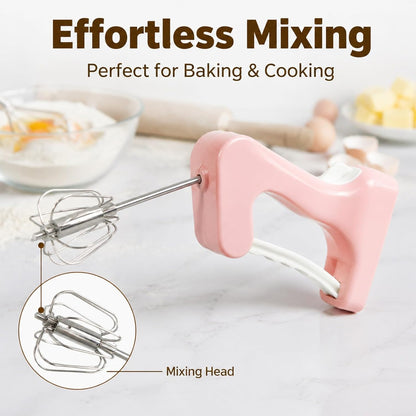 Semi Automatic Hand Mixer Egg Beater, Stainless Steel Pink 30cm - Ergonomic Grip, Quiet 360° Mixing, Ideal for Baking & Kitchen Use
