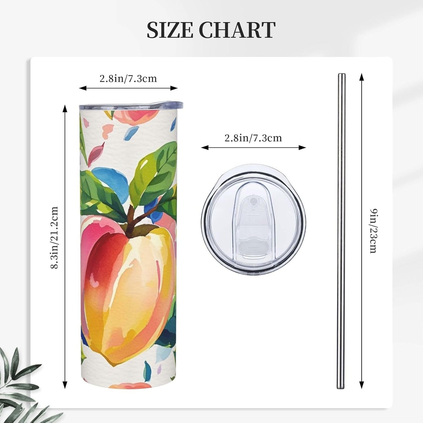 Colorful Peach Watercolor 20oz Tumbler Stainless Steel Insulated Travel Tumblers Leakproof Travel Coffee Mug With Lid And Straw Water Bottle Drink Tumbler Cups Gifts For Women Men Lovers
