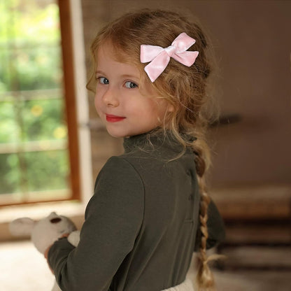 Velvet Hair Accessories 6pc 5"& 3.5"&4" Handmade Light Pink Knot Bows Ponytail Alligator Clip for Teen Toddler Girls Women Birthday Tutu Valentines Party Dress Decor Accessory Gift