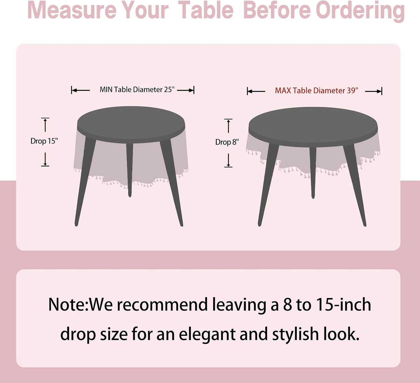Alsoo Pink Tablecloth Round Table 55" x 55" Linen Look Texture Cotton Tablecloth Waterproof Wrinkle Free Heavy Duty Tables Cover with Tassel for Kitchen Dining Holiday Party