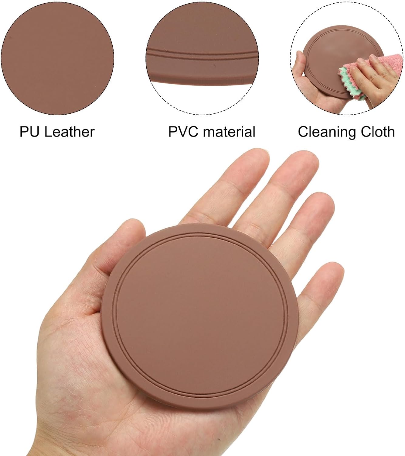 uxcell Drink Coasters with Holder, 3.5 Inch PVC Coffee Cup Mat Housewarming Gifts for Hot or Cold Drinks, Pink