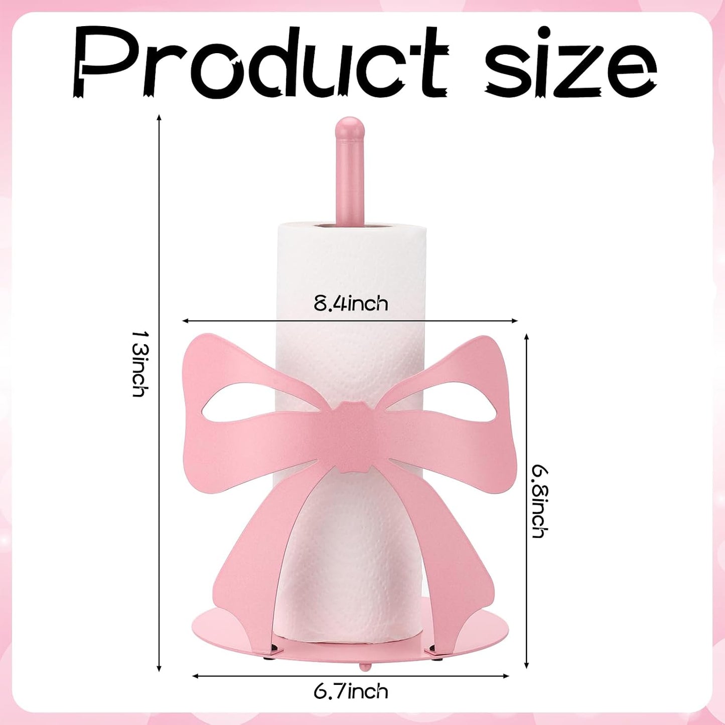 Novabright 2 Pcs Trendy Bow Paper Towel Holder for Tables Metal, Cute Bow Knot Kitchen Decoration Accessories Large Metal Towel Holder Stand for Coquette Wedding Home Party Bathroom Countertop(Pink)