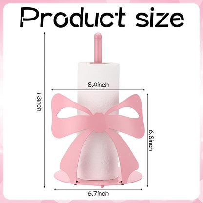 Novabright 2 Pcs Trendy Bow Paper Towel Holder for Tables Metal, Cute Bow Knot Kitchen Decoration Accessories Large Metal Towel Holder Stand for Coquette Wedding Home Party Bathroom Countertop(Pink)