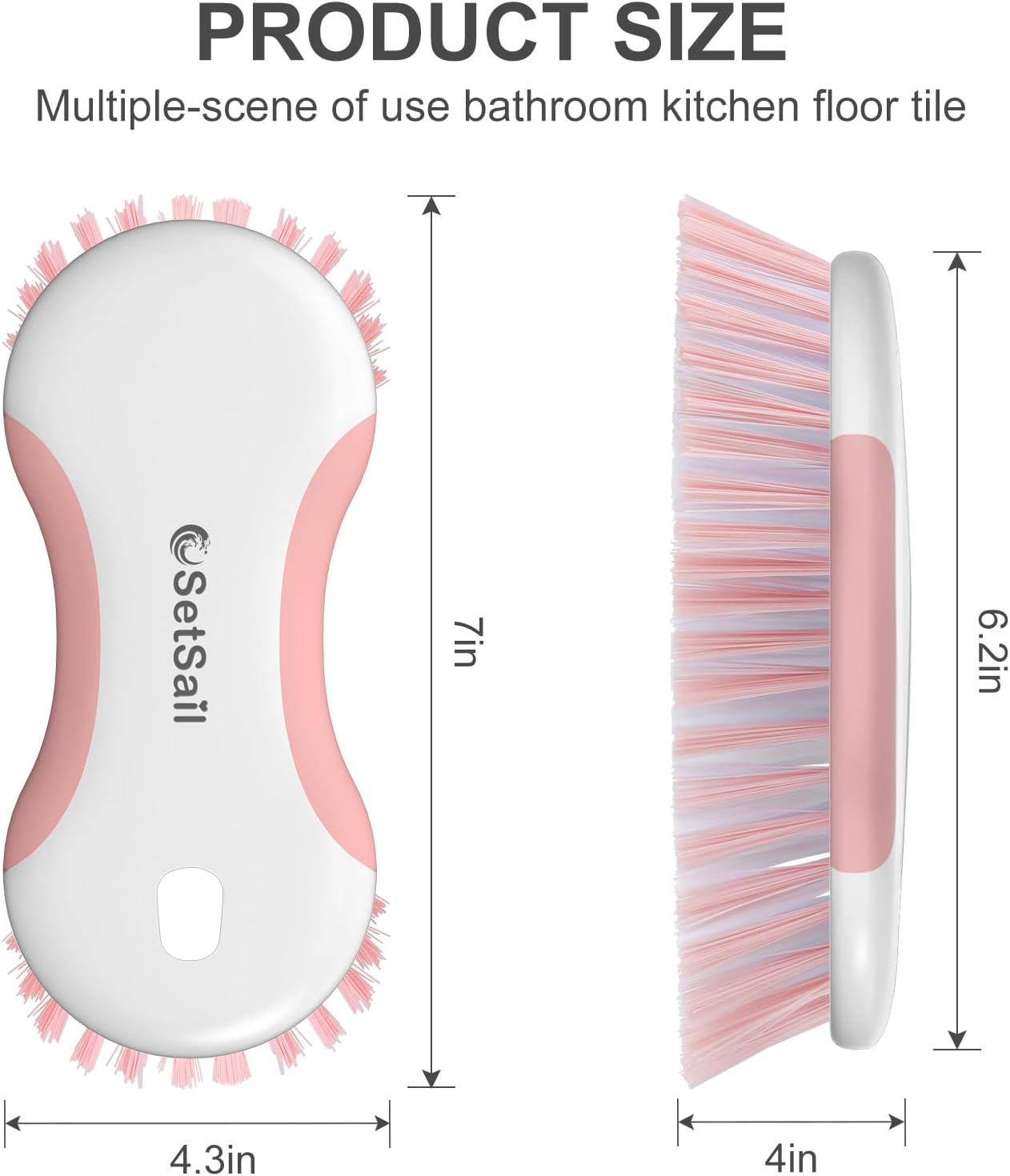 SetSail Multi-Purpose Scrub Brush of 2 Pack, Stiff Bristles Cleaning Brush with Non-Slip Grip Heavy Duty Scrub Brushes for Cleaning Bathroom Kitchen Tile Bathtub Sink, Pink
