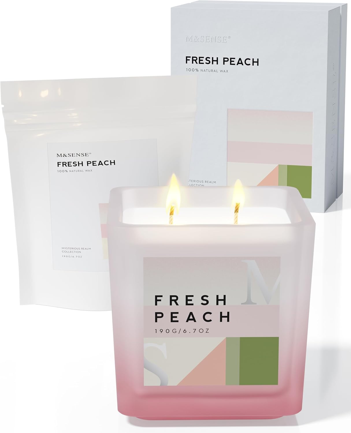 M&SENSE Peach Scented Candles Gift Set with Refills，14.3oz Soy Jar Candle Set Clean Burning Candle Gifts, Up to 80 Hours Long Lasting Aromatherapy Candle for Women Girlfriend Mom Teacher