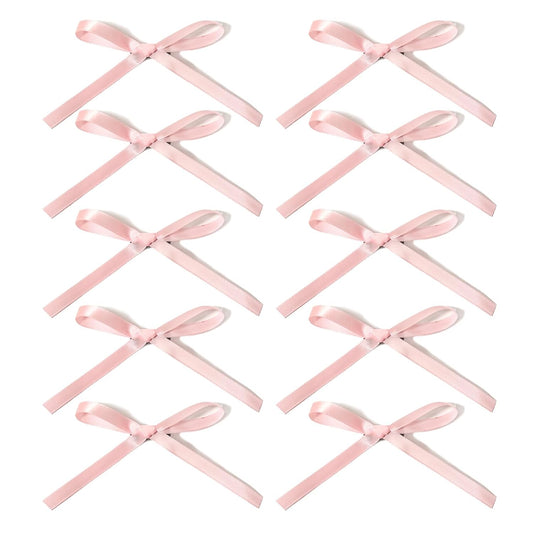 Bow Hair Clip, 10Pcs Pink Satin Fabric Bowknot with Long Tail Tassel Ribbon Claw Clips for Girls Teens Kids Hair Barrettes with Bow Accessories