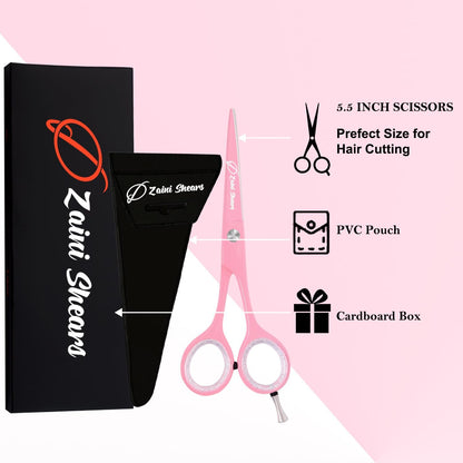 Hair Cutting Scissors Extremely Sharp Right-Hand Razor Edge - 5.5” Overall Length,Made of 420c Japanese Stainless Steel Salon Scissors Professional Barber Haircut Scissors (pink, 5.5'')