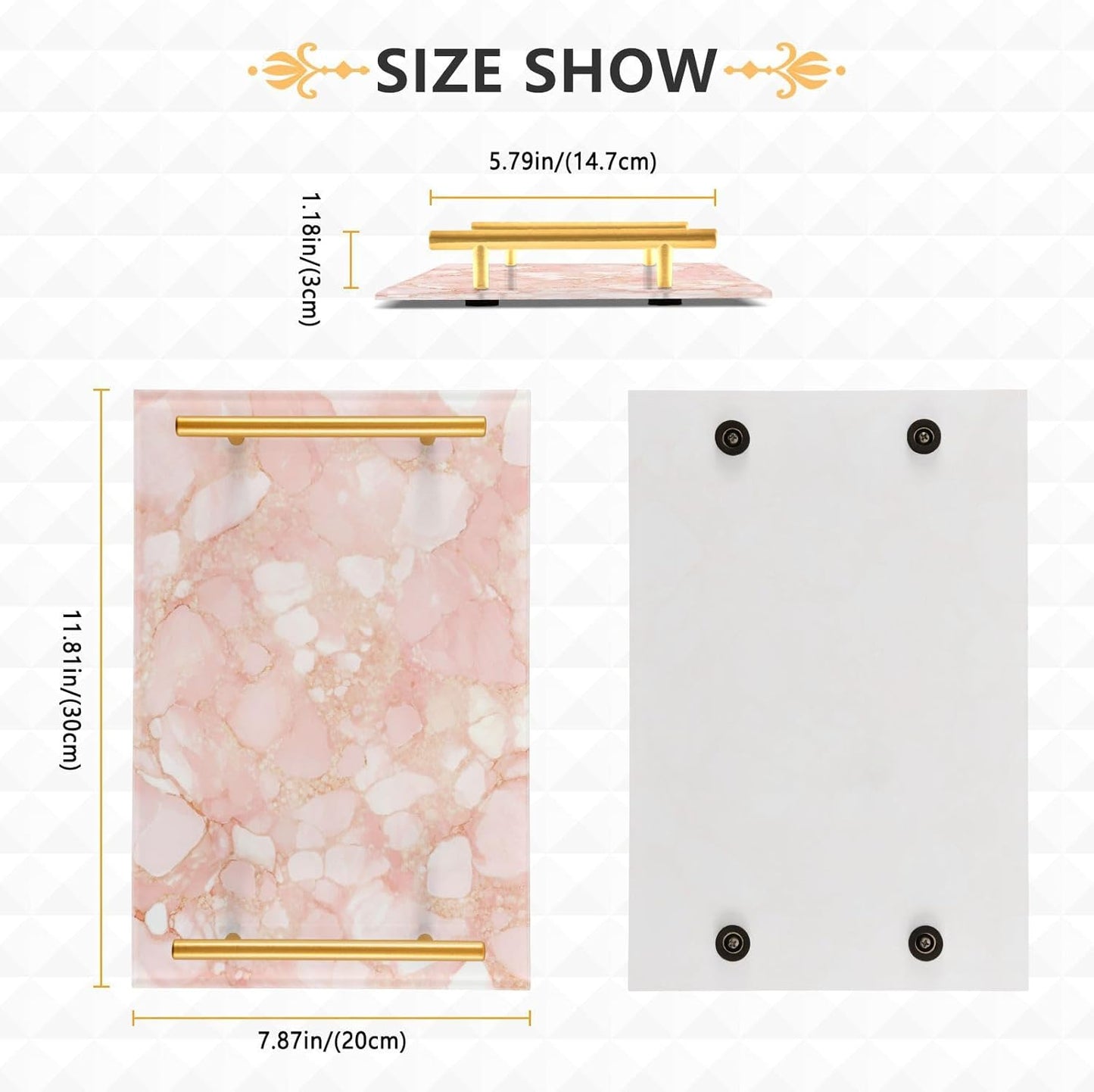 Peach Gold Irregular Marble Decorative Cafeteria Tray with Handles Plastic Serving Trays for Jewelry Perfume for Party Serving bandeja para desayuno