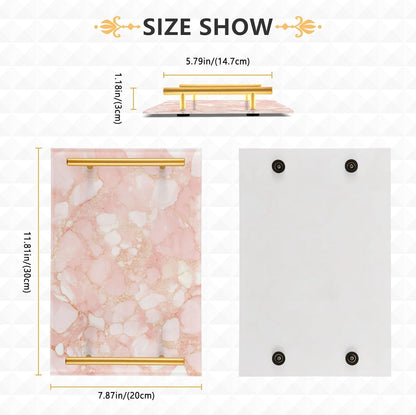 Peach Gold Irregular Marble Decorative Cafeteria Tray with Handles Plastic Serving Trays for Jewelry Perfume for Party Serving bandeja para desayuno