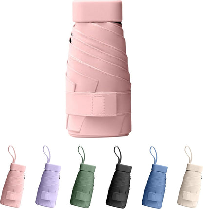 Travel Essentials Mini Umbrella for Purse with Case Small Compact UV Sun Protection Lightweight Tiny Pocket Manual Open Close Umbrella for Women Men Fits Purse Backpack