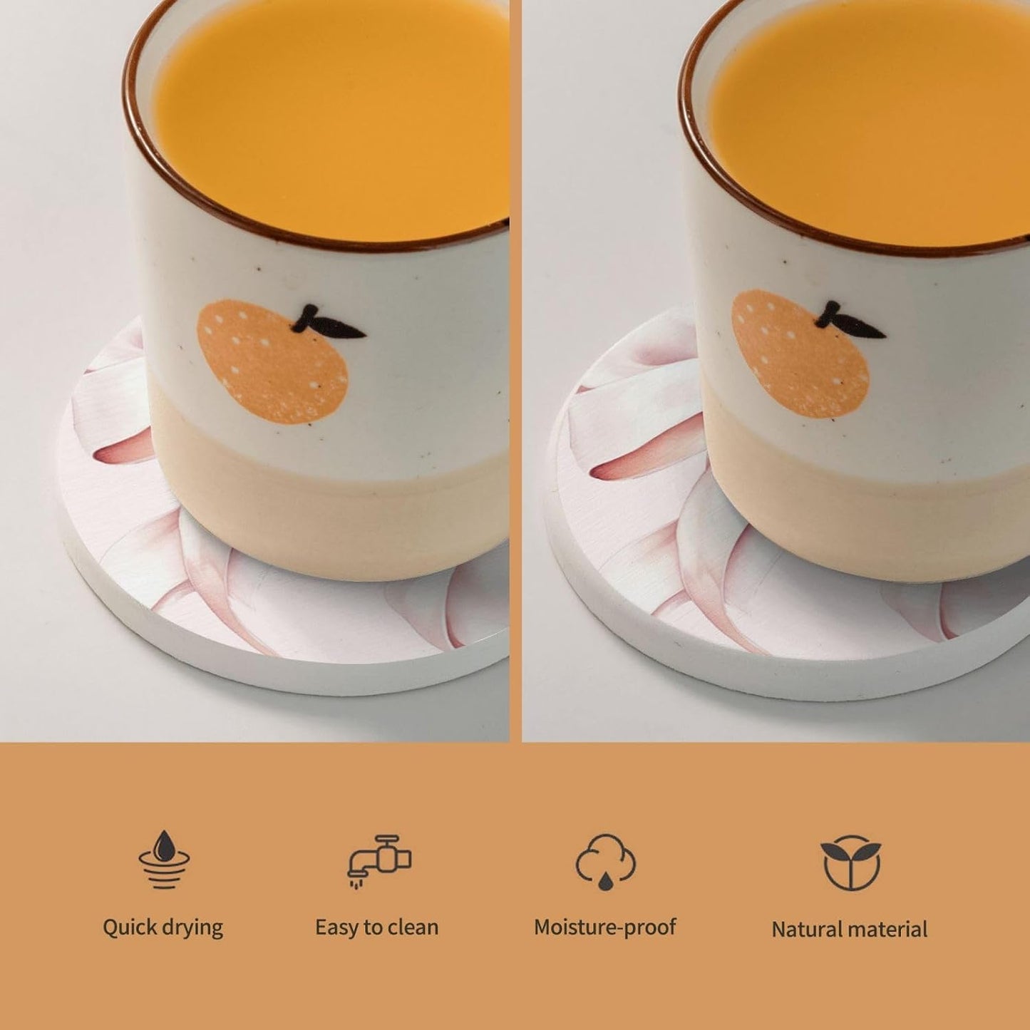 Light Pink Bow Round Drink Coasters Absorbent Coaster Set for Coffee Table Suitable for Kinds of Cups Home Decor 2 Piece